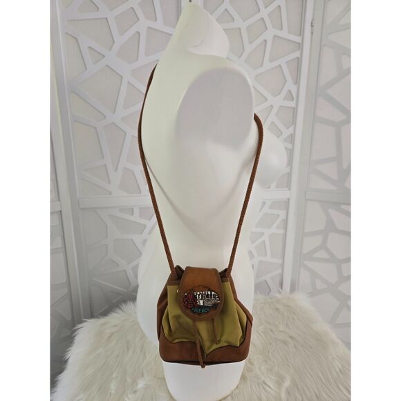 Firenze Sling Crossbody Mini Bucket Bag Tan Drawstring - Picture 4 of 4